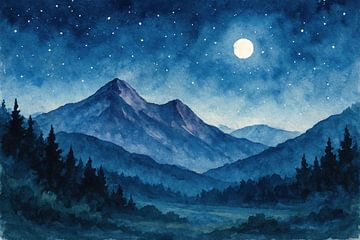 Starry sky and mountain silhouette by Imperial Art House