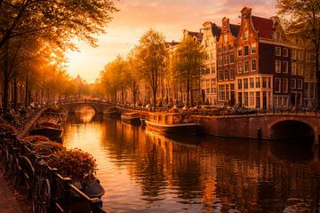Goldene Herbstsonne entlang der Grachten von Amsterdam