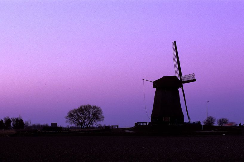 Alte Windmühle im violetten Mondlicht bei Schermerhorn von Martin Stevens