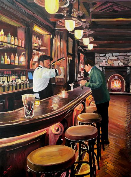 In de verlichte droombar met barman &amp; vreemden van Markus Bleichner