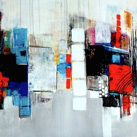 Abstract composition in blue,red,white No.3