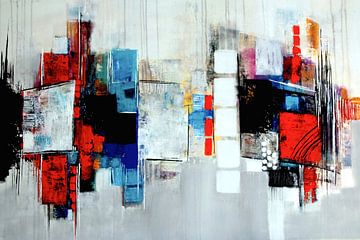 Abstracte compositie in blauw, rood, wit nr.3 van Claudia Neubauer