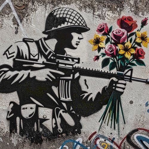 Soldat mit Blumenstrauß von Digital Art Nederland