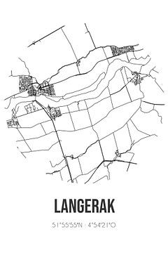 Langerak (Zuid-Holland) | Landkaart | Zwart-wit van MijnStadsPoster