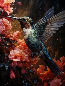 Hummingbird between flowers by Luc de Zeeuw