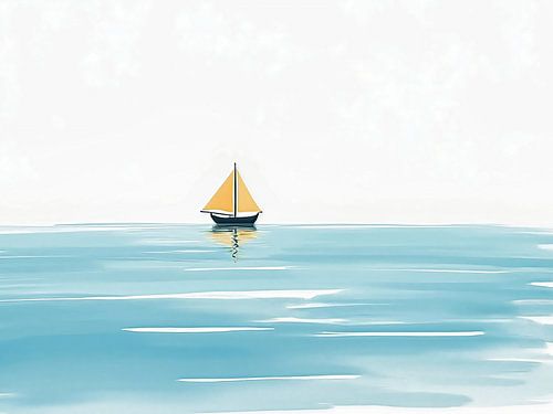 Schilderij van een zeilbootje op zee
