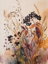 Botanischer Herbst: Holunderbeeren und wilde Brombeeren in natürlichen Farben von Studio Pieternel