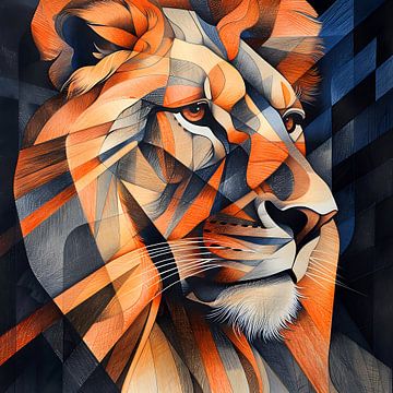 Lion in modern abstract lines by Lauri Creates