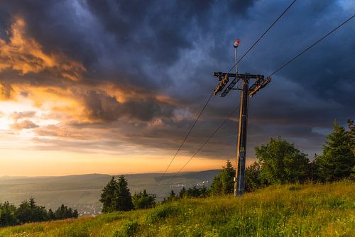 Thunderstorm atmosphere on the Fichtelberg ski slope