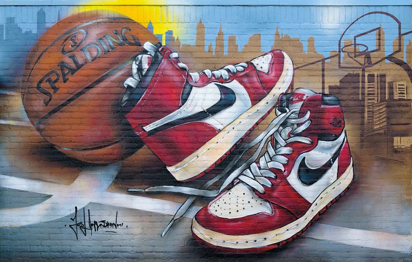 Nike air jordan 1 Basketball graffiti art by Jos Hoppenbrouwers on canvas,  poster, wallpaper and more