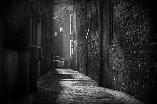 De Roeperssteeg in Harlingen, in zwart/wit