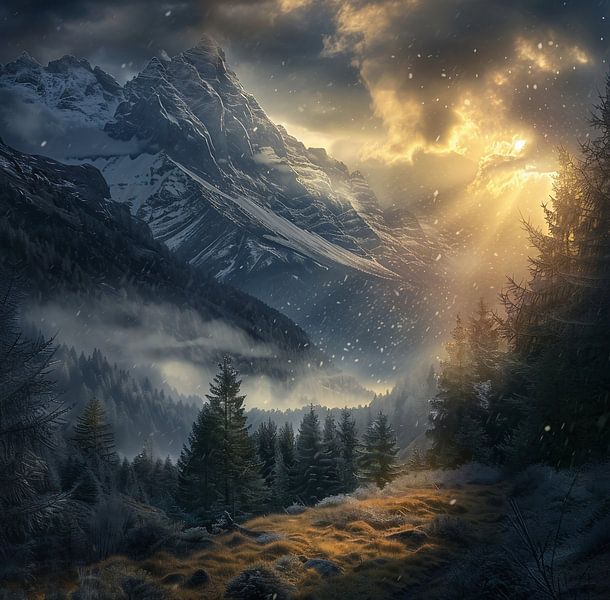 Lichtspiel auf Bergeshöhen von fernlichtsicht