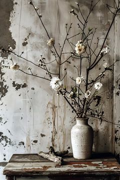 Rural old-fashioned still life with white vase by Digitale Schilderijen