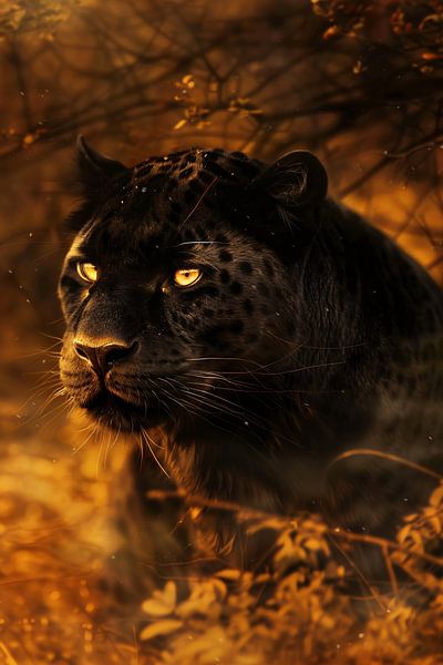 Moderne schilderij van een zwarte panter van Art & Soul Creations