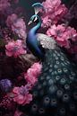 Blauwe pauw met roze bloemen van Danny van Eldik - Perfect Pixel Design thumbnail