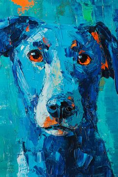 Lively dog in blue - artistic by Poster Art Shop