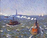 William James Glackens (Amerikaner, 1870-1938)-Breezy Day, Schlepper, New Yorker Hafen von finemasterpiece Miniaturansicht