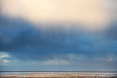 Clouds over Wadden Sea near Westhoek during low tide
