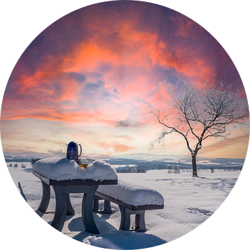 Picknick met thermosfles en thee in een winters landschap van Animaflora PicsStock