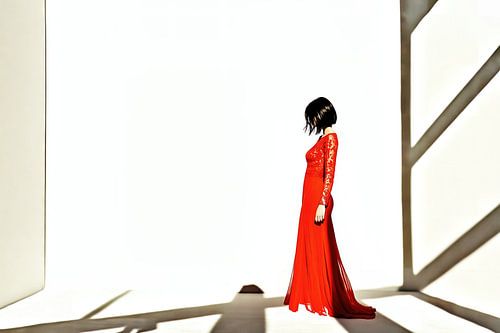 Elegantie in rood in een witte studio