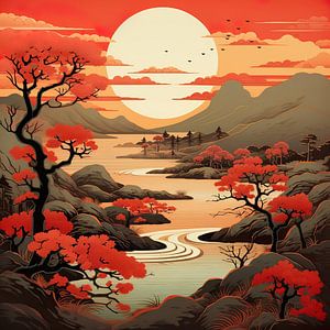 Paysage japonais art déco