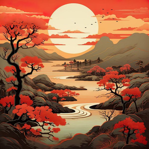Japanese landscape art deco by CanvasbyCaro