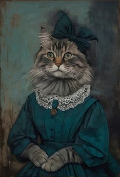 Chat dans un portrait de l'époque des vêtements de la révolution industrielle