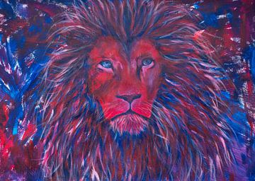 Lion in red and blue