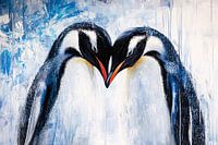 Liefdevolle pinguïns in abstracte stijl