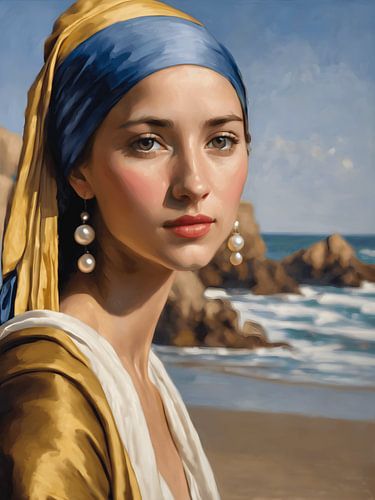 The girl with the pearl on the beach