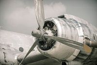 Old vintage airplane close up with propeller engine