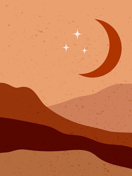 Retro poster in boho style. Moon in the mountains .Nr.7 by Dina Dankers