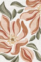 Fleurs en rose, orange, vert terra et beige