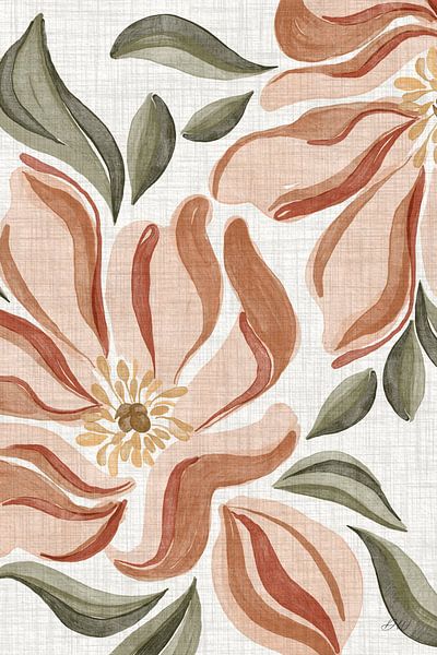 Blumen in Rosa, Orange, Terragrün und Beige von Dianne Wakker