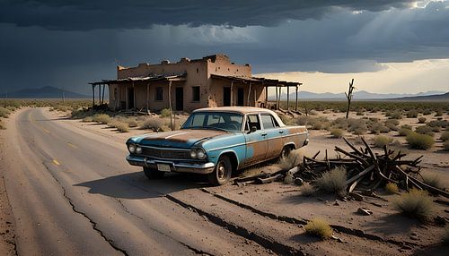 Mexican thunderstorm over a lonely country road