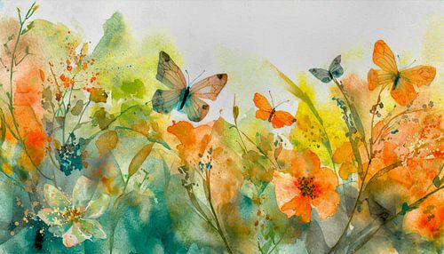 Zonnig en Zomers: Bloemen en fladderende vlinders in de border