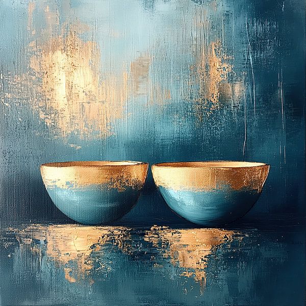 Abstraktes Stillleben Blau | Goldene Einsamkeit von Kunst Laune