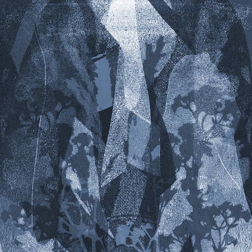 Fleurs de nuit. Abstrait botanique en bleu clair et bleu foncé.
