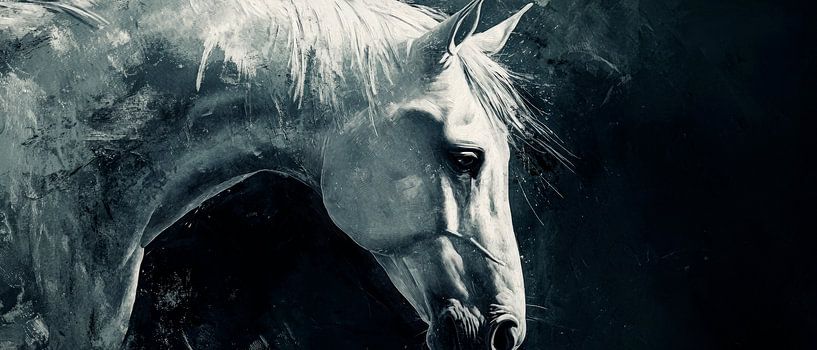 Majestätisches weiße Pferd im Nebel von Poster Art Shop