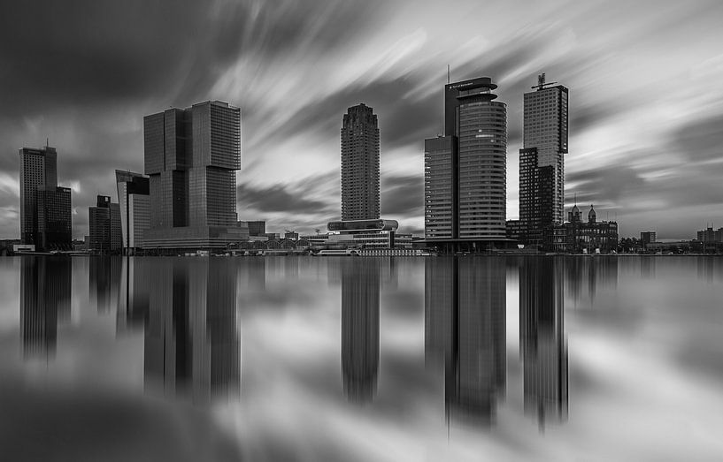 skyline of rotterdam in black and white by Ilya Korzelius