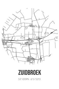 Zuidbroek (Groningen) | Landkaart | Zwart-wit van MijnStadsPoster