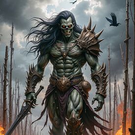 XERATHUL – The demon of damnation strides across a battlefield of skulls by INFERAURUM