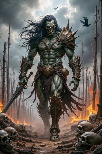 XERATHUL – The demon of damnation strides across a battlefield of skulls