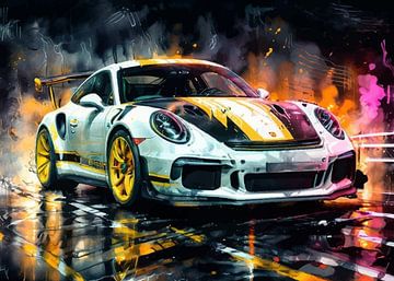 Porsche 911 GT3 RS White and Orange Black Stripes by MIROKKU