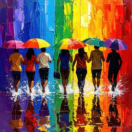 Durch Regen und Reflexion: Eine gemeinsame Bewegung in den leuchtenden Spektren der Pride-Flagge von AidasignArt