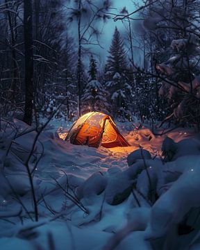 Campingavonturen in de winter van fernlichtsicht