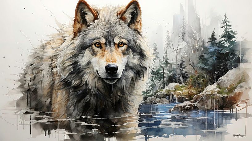 Zeichnung eines Wolfes von Gelissen Artworks