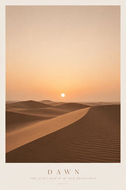 Dawn – Rustgevende Woestijn Wandkunst bij Zonsopkomst – Minimalistische Landschap Poster in Warme Beige- en Zandtinten van Design Wall Arts