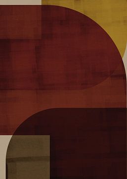 Moderne abstracte vormen in roestbruin en gedempt mosterdgeel nr. 1 van Dina Dankers