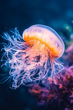 Fascination of the jellyfish in the ocean by Poster Art Shop